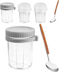 4pcs Glass Oatmeal Jars with Spoons and Lids 350ml Leak-proof Portable Breakfast Cups for Yogurt Meal Prep Food Storage Kitchen Set