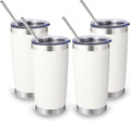 Volhoply 20oz Stainless Steel Tumbler with Lid and Straw Bulk 4 Pack,Double Wall Insulated Travel Iced Coffee Mug Fits Cup holder,Powder Coated Cups for Hot/Cold Drinks,Christmas Gifts（White,4 Set）