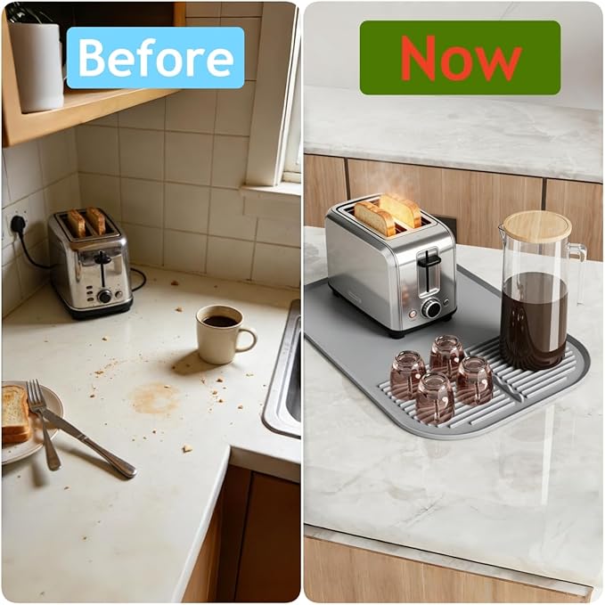 Silicone Toaster Countertop Mat for Kitchen, Heat Resistant Crumb Catcher Tray, Catch Crumbs & Spills, Protect Countertops, Easy to Clean, Black