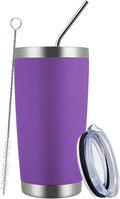 MEWAY 20oz Tumbler Cup Double Wall Vacuum Insulated Travel Mug Bulk, Stainless Steel Tumblers with Lid and Straw, Durable Powder Coated Coffee Cups for Cold & Hot Drinks (Purple, 1)