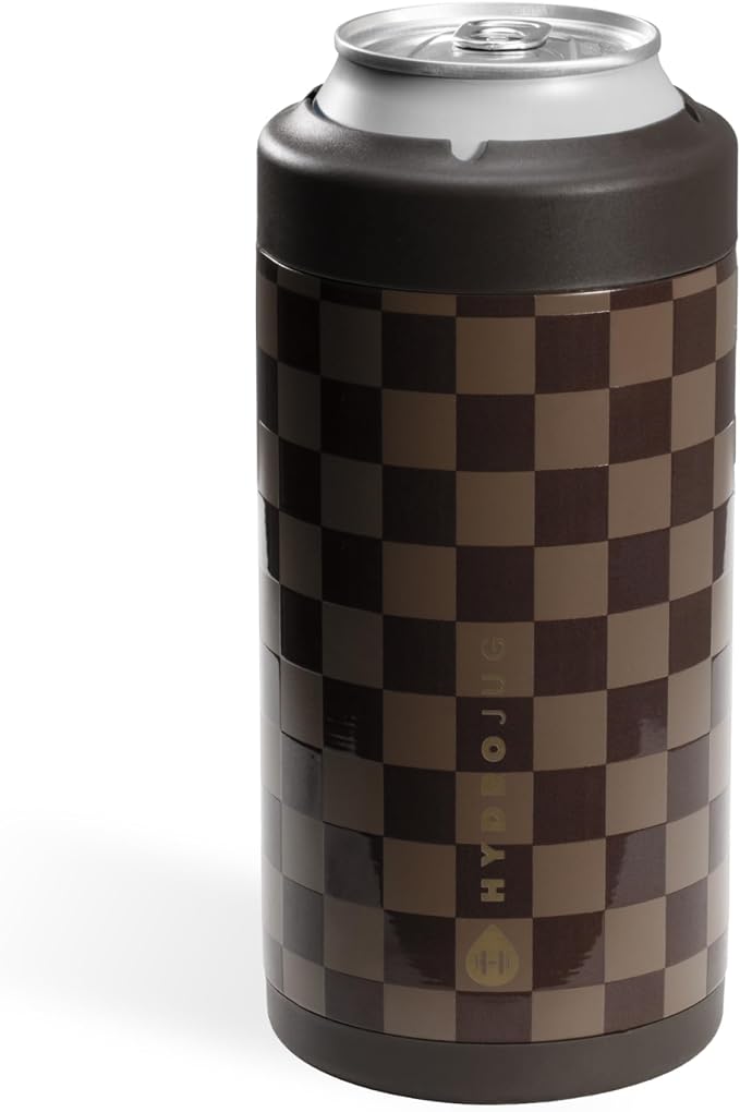 HydroJug Tall Can Cooler 16 oz, Stainless Steel Can Holder, Autumn Checkers