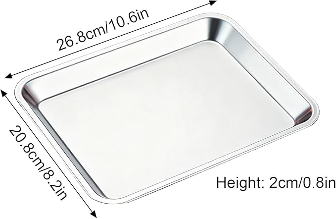 Baking Sheet, Stainless Steel Tray, Dishwasher Leak Pan, Metal Drip Pan for Kitchen Baking, Barbecue, Lab Instrument, Pet Treatment(26.8 * 20.8 * 2cm/10.6 * 8.2 * 0.8in)