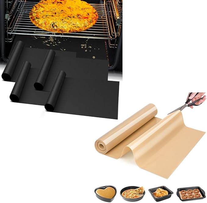 Non Stick Silicone Baking Mat Roll + 3Pack Oven Liners for Bottom of Gas Oven Oven Floor Protector Liner