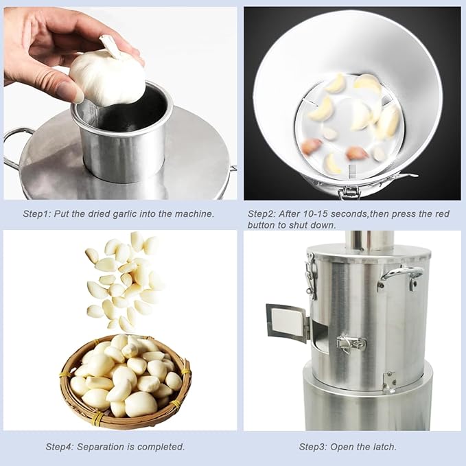 INTBUYING 110V Portable Whole Dry Garlic Peeling Machine 200W Thickened Stainless Steel Electric Garlic Peeler Automatic Powerful Garlic Separator for Home and Commercial Use