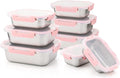Cuiselect 8 PCS Stainless Steel Lunch Box, 4-Size (58/41/24/14Oz) Stackable Metal Bento Boxes BPA Free Dishwasher Safe, Food Storage Containers, Leakproof Reusable Meal Storage for Work,Travel (Pink)