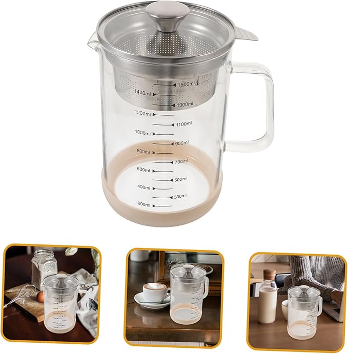 Strainer Soybean Milk Filter Jug with Scale High Borosilicate Glass Tea Strainer for Juices Smoothies and Milk Capacity Efficient Filtering for Honey and Herbal Teas
