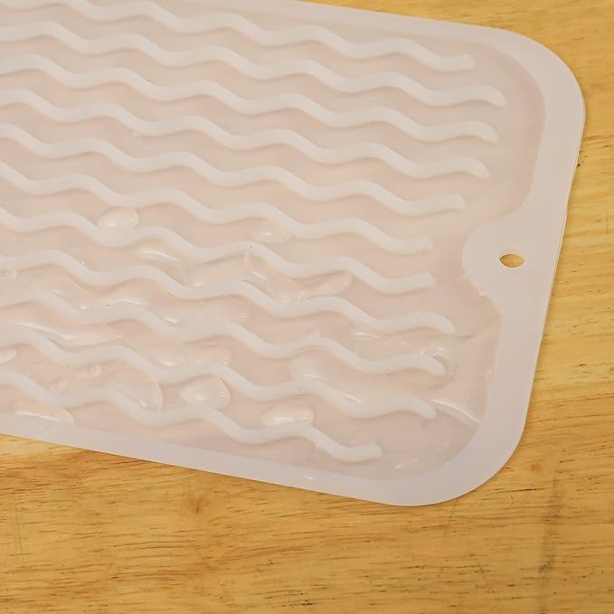 MicoYang Silicone Dish Drying Mat for Multiple Usage,Easy clean,Eco-friendly,Heat-resistant Silicone Mat for Kitchen Counter,Sink,Bar,Bottle,or Cup Translucent M 17 inches x 6 inches