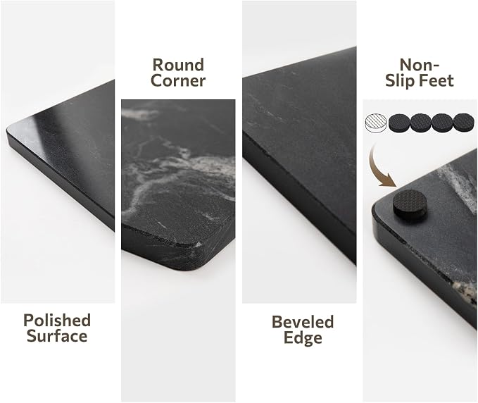 Natural Black Marble Cutting Board for Kitchen, 16 x 20 Inch Marble Slab Granite Cutting Board with Non-Slip Feet, Pastry Board for Baking Dough Chocolate Cheese Charcuterie, Wedding Gift