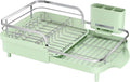 SAYZH Dish Drying Rack - Expandable Dish Rack for Kitchen Counter, Rust-Resistant Dish Drainer with Utensil Holder and Raised Guardrail, Kitchen Organizer for Cup and Bottle (Green)