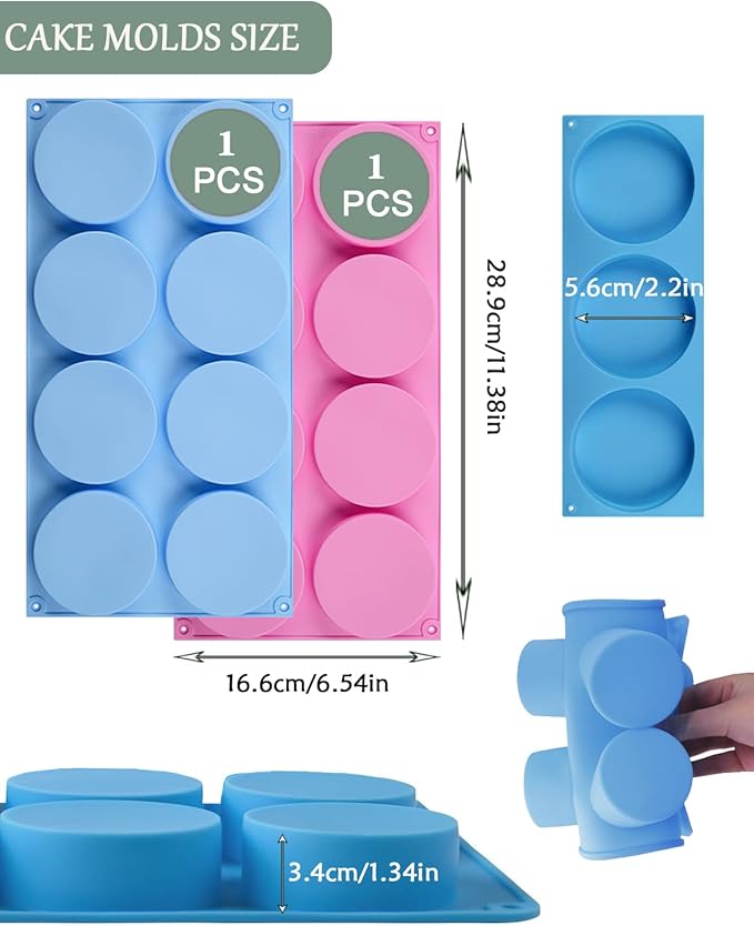 Silicone Molds for Baking, 8-Cavity Silicone Cake Molds Cylinder Shape Non-Stick for Baking Dessert Mousse Cake Ice Cream Cake Decorating Tools