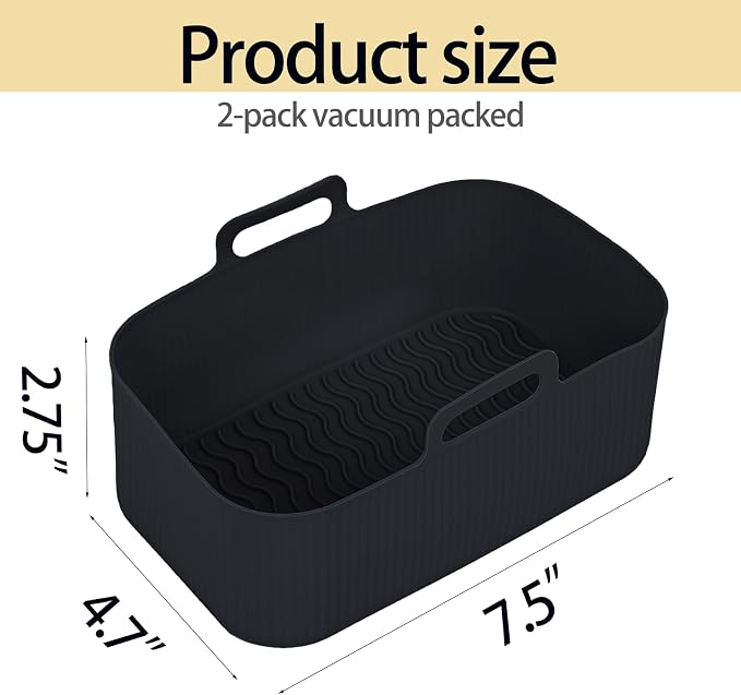 Silicone Air Fryer Liners for Ninja - Reusable 8 Qt Bowl for Foodi DZ201 Dual Basket Airfryer - Rectangular 2-pack 2025 Upgraded Food Safe Silicone Baking Tray Red (GRAY & BLACK)