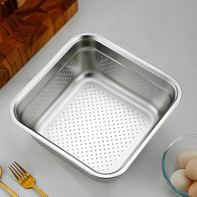 Kichvoe Stainless Steel Vegetable Washing Bowl Thick Colander for Rinsing Fruits and Vegetables Versatile Kitchen Strainer Basin for Food Preparation and Drainage