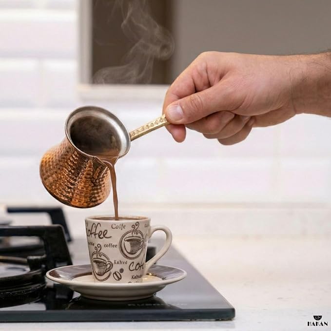 Hakan Turkish Coffee Pot | Stove Top Water Boiler, Coffee Maker, Butter, Chocolate & Milk Warmer | Even and Quick Heat with Handcrafted Copper Material | Coffee Gifts Idea, 6.5 Oz (190 cc)