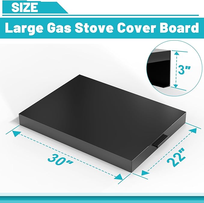 Stove Top Cover, Large Gas Stove Cover Board, 30" L x 22" W x 3" H, Metal Stove Top Cover with Handles, Noodle Board Cooktop Cover, Kitchen Organizer, Easy to Clean