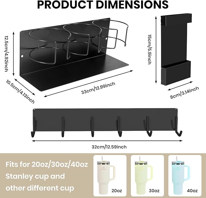 2Pack Space Saving Magnetic Refrigerator Organizer for Stanley 40oz Cup Holder, Water Bottle Organizer for Stanley 30oz Tumbler, Cup Accessories for Kitchen Cabinet