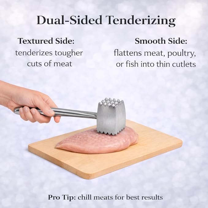 HIC Kitchen Heavyweight Meat Tenderizer Mallet Marinating Prep Tool, Double Sided, Aluminum, For Flattening Cutlets, Tenderizing Meat, And Cracking Ice