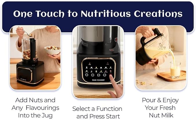 Blac Panther 16-in-1 Blender & Nut Milk Maker, 50oz – Soy/Oat Milk, Plant-Based Milk, Milkshake, Soup Maker. 8 High-Speed Blades, Ultra-Quiet Noise Canceling, Auto Timer, Heat Insulation.