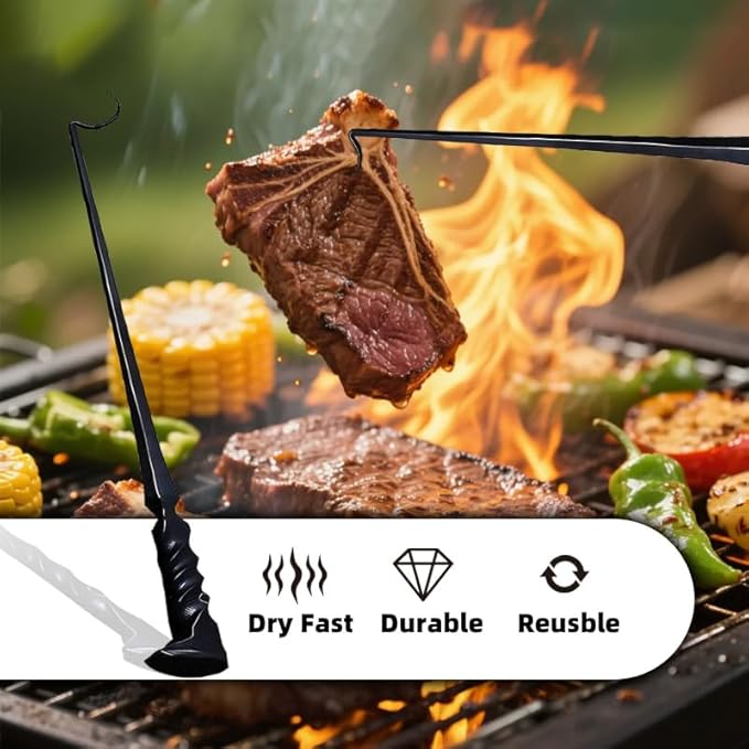 Meat Hook Flipper, Steak Flipper Hook, Pig Tail Meat Flippers, BBQ Food Flippers, Steak Turner Hook, Meat Turner Hooks,Turning Vegetables and Meats BBQ Grill (Right Hand A Iron)