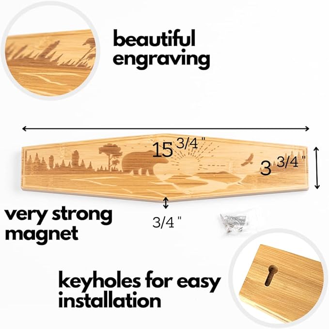 16" Premium Mangetic Knife Holder for Wall - Strong Heavy-Duty Engraved Magnet for Knives - Wall or Refrigerator Kitchen Magnetic Knife Stripe - Designed in U.S. (Bear)