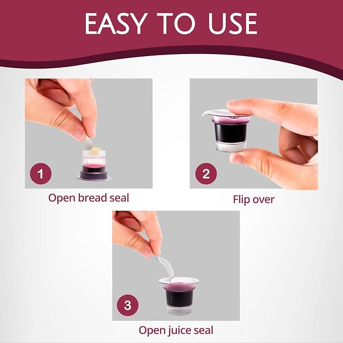 TrueVine Top & Bottom Communion Cups and Wafer Set - Prefilled Cups with Fresh Unleavened Bread & Grape Juice - Carefully Packaged & Easy to Open, Ideal First Communion Favors for Guests (200 Count)