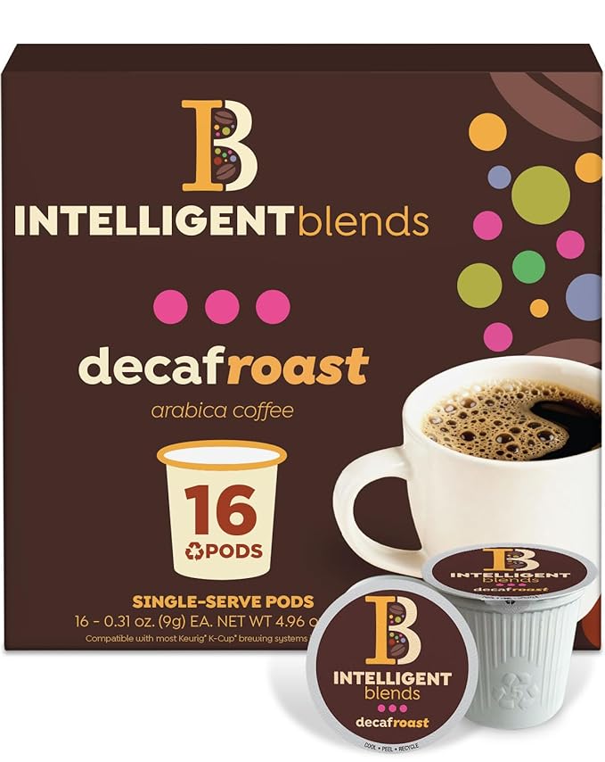 Intelligent Blends Decaf Dark Roast Coffee Pods, 16 ct, Single Serve Pods – 100% Arabica Coffee, Compatible with Keurig K Cups Maker