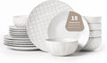 FOBENTA 18 Piece Embossed Dinnerware Sets for 6, Scratch-Resistant Plates and Bowls Sets, Microwave & Dishwasher Safe, Elegant Stoneware for Family Gatherings – A Gift for Growing Households