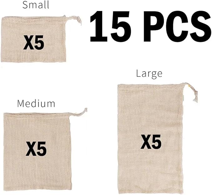 Mesh Produce Bags Reusable Produce Bags Set Eco Bag Cotton Mesh Vegetable For Fruit Storage Shopping(5S 5M 5L)