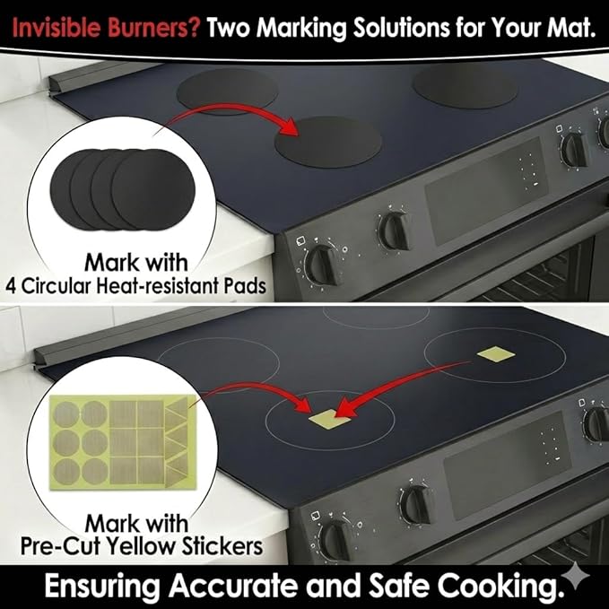 Large Newly-Enhanced Silicone Induction Cooktop Protector Cover Stove Mat 21.2"x35.4" (Magnetic) | 300°C (572°F) Heat-Resistant | Power Boost Compatible | Prevents Pot Sliding & Scratches,Black&White