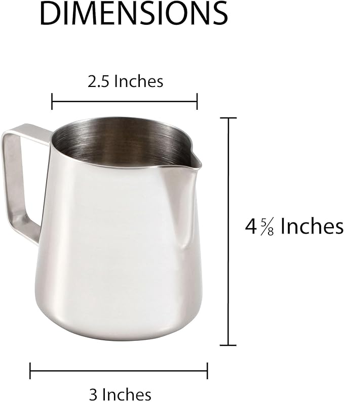 Fino Milk Frother Steaming Pitcher, Professional Quality Stainless Steel, 12-Ounce Capacity