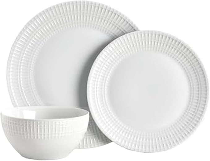 Everyday White Dillan 12 piece Dinnerware Plate Bowl Set, Service for 4