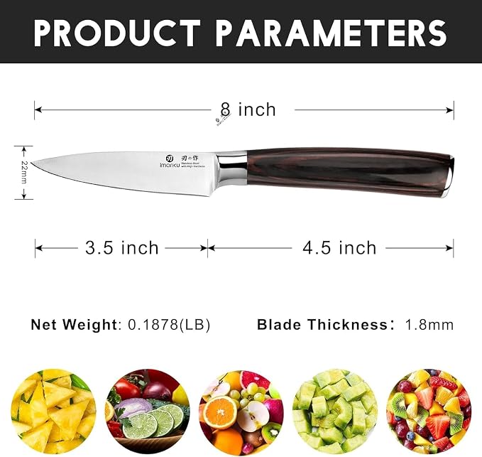 imarku Paring Knife - Paring Knives, 3.5 Inch Small Kitchen Knifes - Japanese High Carbon Stainless Steel Fruit Knife, Ergonomic Pakkawood Handle, Ultra Sharp Blade, Unique Gifts for Men and Women