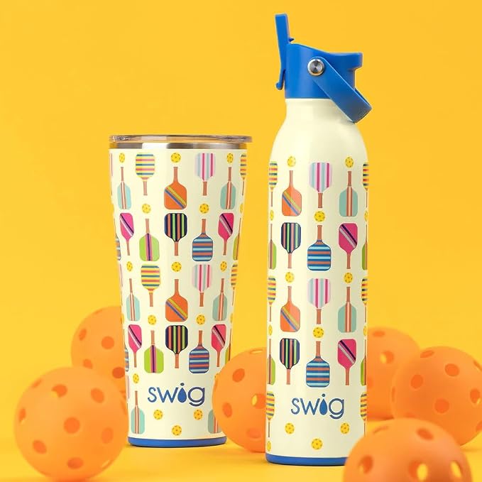 Swig Life 32oz Insulated Tumbler, Travel Coffee Tumbler with Lid, Cup Holder Friendly Travel Coffee Mug, Stainless Steel with Lid (Pickleball)