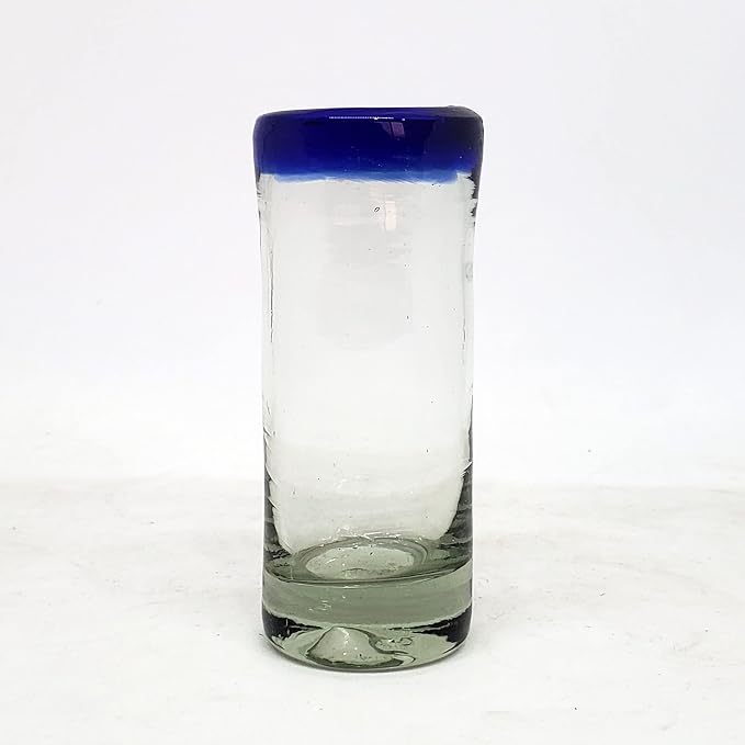 Cobalt Blue Rim 2 oz Tequila Shot Glasses (set of 6), Recycled Glass, Lead-free, Toxin-Free (Shot)