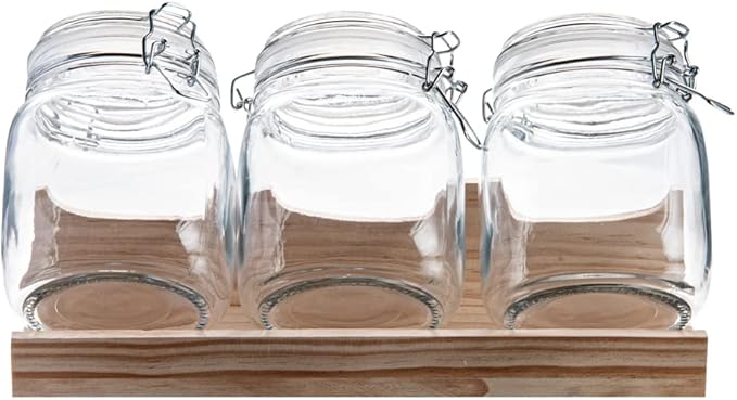 Restaurantware-Vetri 30.4 Ounces Glass Storage Jars, 3-Piece Dishwashable Glass Cookie Jars - Airtight Seal, Hot & Cold Friendly, Clear Candy Container, For Kitchen, Laundry, Or Storage