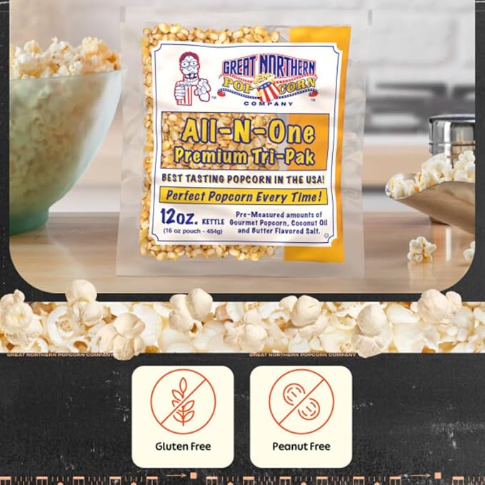 12oz Popcorn Machine Popcorn Packets - All-in-One Movie Theater Style Popcorn Kernels, Salt, and Oil Packs by Great Northern Popcorn (24 Case)