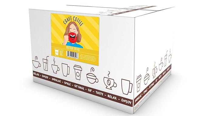 Crave Beverages Flavored Coffee Pods, Compatible with Keurig K-Cup Brewers, Single Serve Butter Toffee, 100 Count