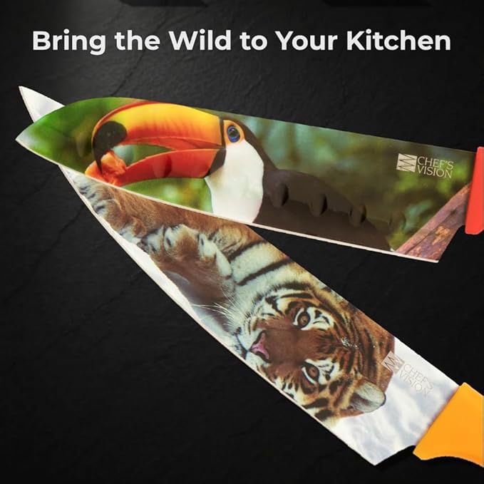 CHEF'S VISION Wildlife Knife Set-6-Piece Stainless Steel Cutting Knives Set for Kitchen with Stunning Animal Designs - Great Gift for Women or Men - Unique Kitchen Knife Set Gift for Nature Lovers