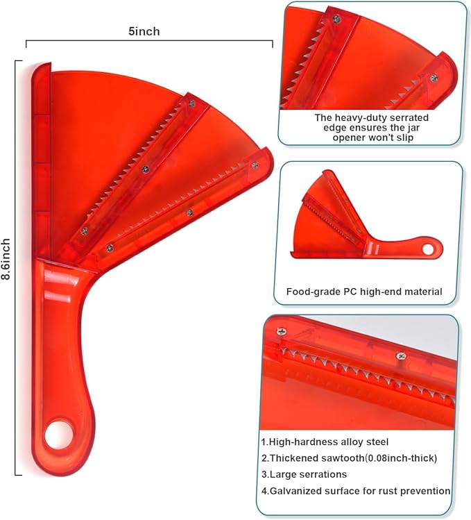 Jar Opener for Weak Hands, Dual-Layer Multifunctional Jar Opener Gripper, Bottle Openers for Seniors, Kitchen Gadgets, Non-Slip Jar Openers for Seniors, Arthritis, Lid Opener, Mothers Day Gifts (Red)