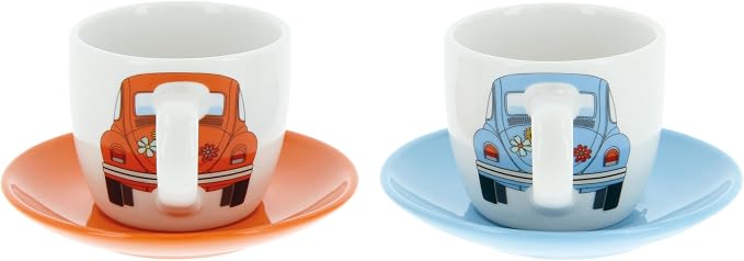 BRISA VW Collection - Volkswagen Espresso Cups Coffee-Tea-Cappuccino Set in Beetle Design (Beetle Front/100ml/3.4 fl oz) (Set of 2 (light blue, orange))
