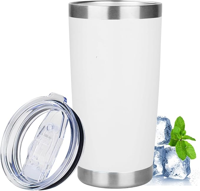 20oz Tumbler with Lid Stainless Steel Insulated Tumblers Travel Coffee Tumbler Bulk Double Wall Vacuum Insulated Water Cup Gifts for Christmas Women Men Her Him Home Office(White, 1pack)