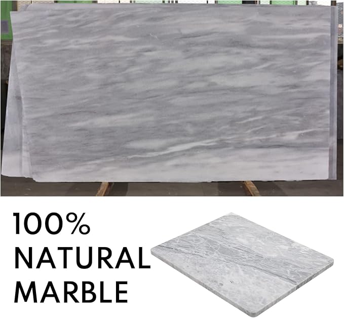 Lovdeco Marble Pastry Board, Board For Kitchen, Large Cloud White Marble Slab Gift With Non-Slip Feets, 16x20 Inch, 1 Piece
