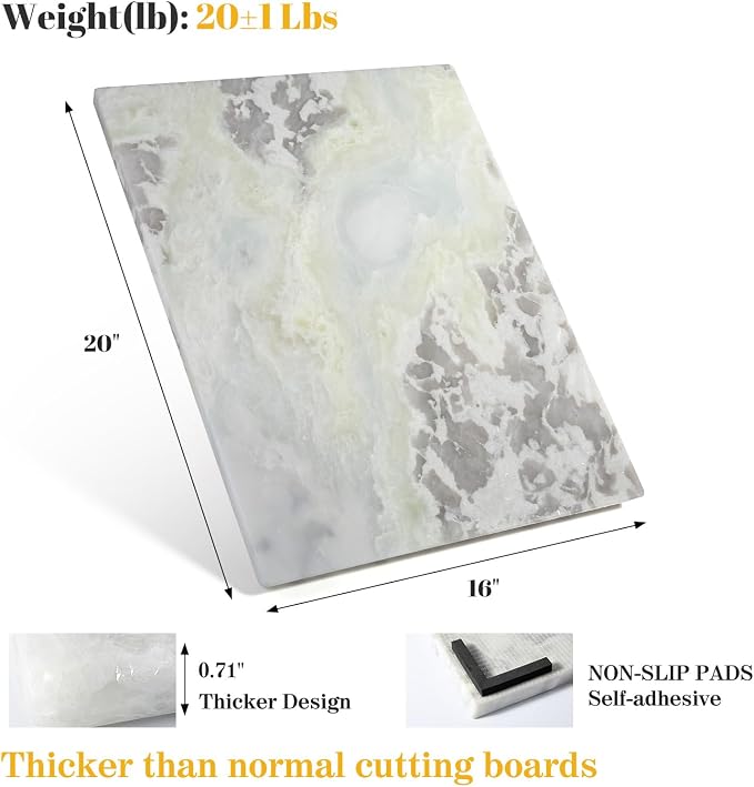 Koville Marble Cutting Board for Kitchen, 20x16 Inches Large Marble Slab Cheese Board, Rectangular Serving Board for Baking Charcuterie Pastry, Natural Stone Board for Countertop(Namib Picasso)