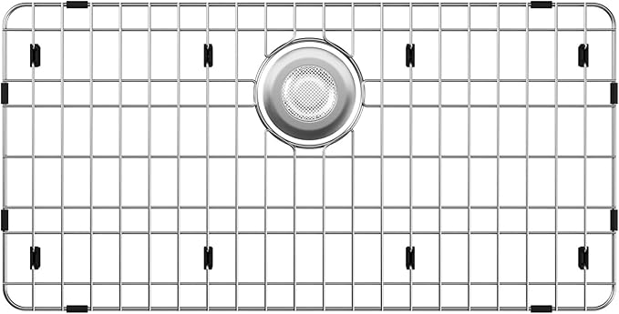 Sink Grid for Single Bowl Kitchen Sink, Stainless Steel Sink Protector Grate with Rear Drain, 28-3/8’’ x 14-3/16’’ Sink Bottom Protector for Kitchen Sink