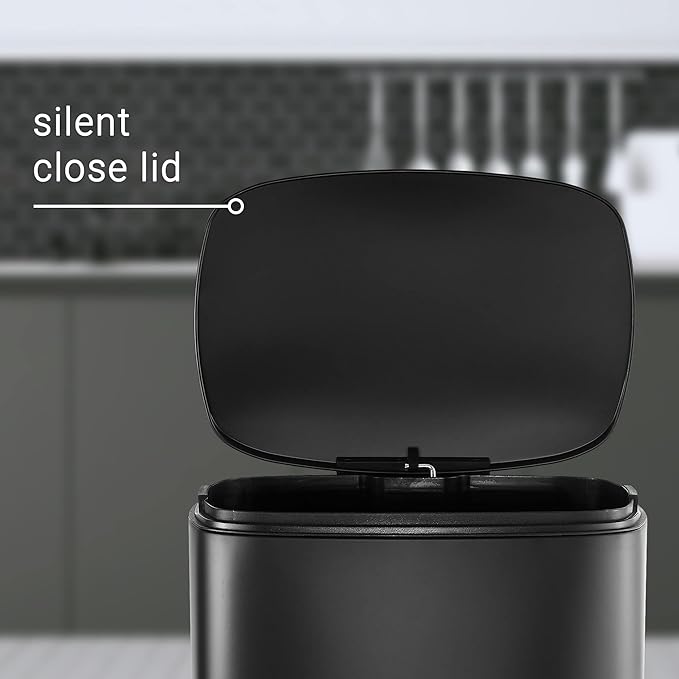 happimess HPM1006B Connor Rectangular 13-Gallon Trash Can with Soft-Close Lid and Free Mini Trash Can, Fingerprint Resistant, Modern, Minimalistic for Home, Kitchen, Office, Bathroom, Black