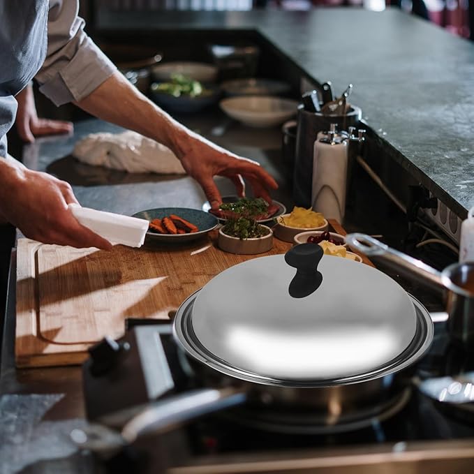 Ciieeo 15 Inch Stainless Steel Cooking Pot Lid Anti-Scald Heat Retention Cover with Knob Multipurpose Kitchen Tool for Oil Splash Protection and Steam Cooking