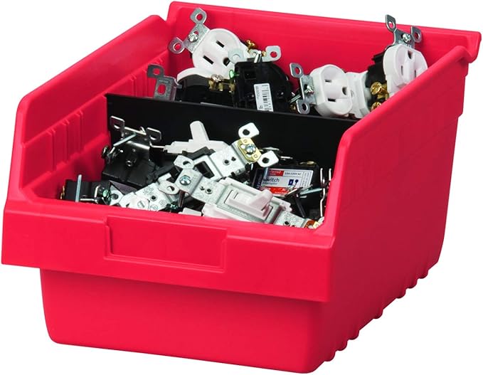 Akro-Mils 30080 Plastic Nesting ShelfMax Storage Bin Box, 12x8x6-Inch, Red (8-Pack)