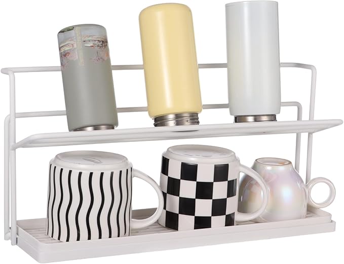 Bottle Drying Rack for Kitchen Countertop, 2-Tier Vertical Water Bottle Drying Rack with Drain Tray, Space Saving Metal Ventilated Stand for Kitchen Sink, Counter