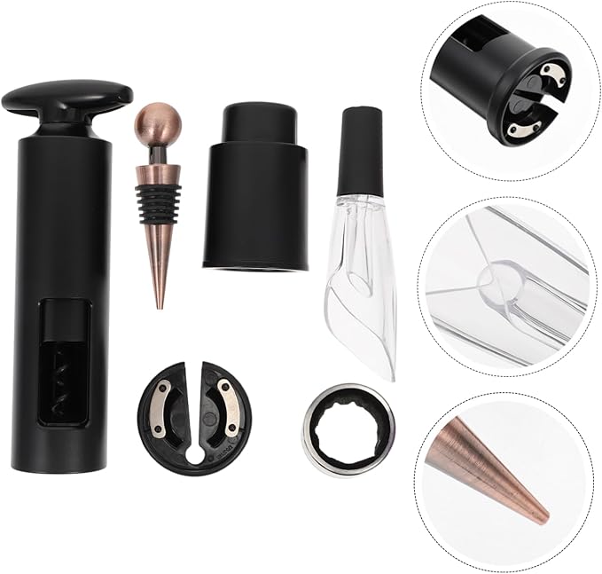 6-Piece Wine Accessories Set Includes Rotary Bottle Opener Vacuum Wine Stoppers Pourer and Foil Cutter for Home Entertaining and Lovers