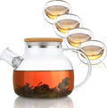 CNGLASS 30.4oz Glass Teapot Stovetop Safe and 5.1oz(4-pack) Glass Teacups