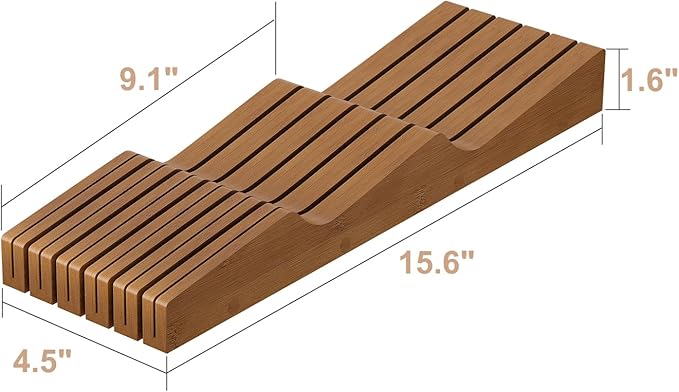 In-Drawer Knife Block Organizer - Bamboo Wood Drawer Knife Organizer-Protecting Knife Organizer Block (Not Included) (Brown, 11 Knives Dock)